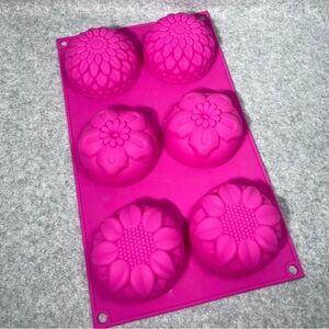 Flower Silicone 3D Baking Mold Soap Candy 6 Cavity Dahlia‎ Pink